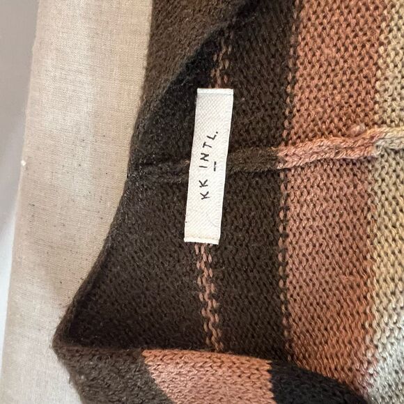 KK Intl. Brown Stripes Knit Open Front Poncho Long Cardigan Sweater Size XL - Picture 7 of 9